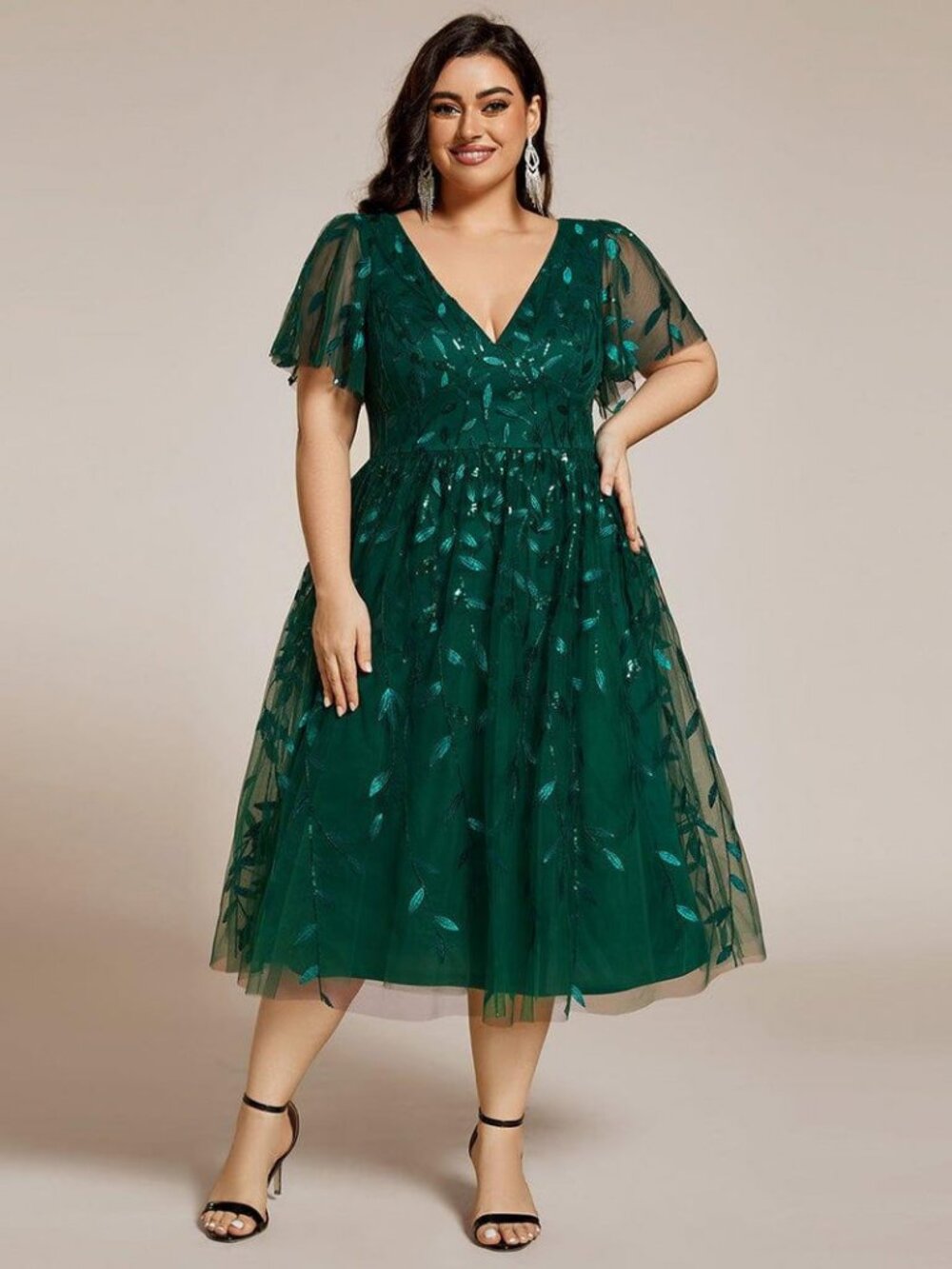 Plus Size Sparkly A-line Midi Tulle Dress